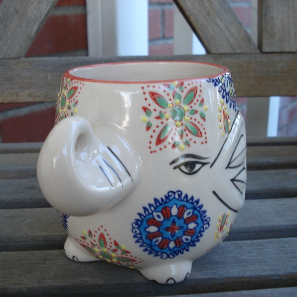 YOKOHAMA STUDIO ELEPHANT MUG Hand Painted 20 OZ Oversized